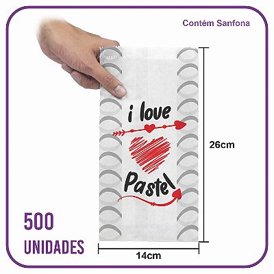 Saco Para Pastel - AntiGordura - I Love Pastel (500 unidades)