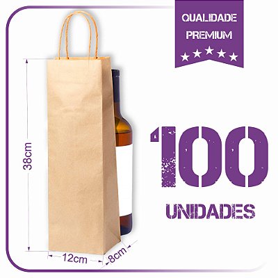 Sacolas Kraft Para Vinhos Bebidas - Lisa Sem Impressão (100 Unidades)