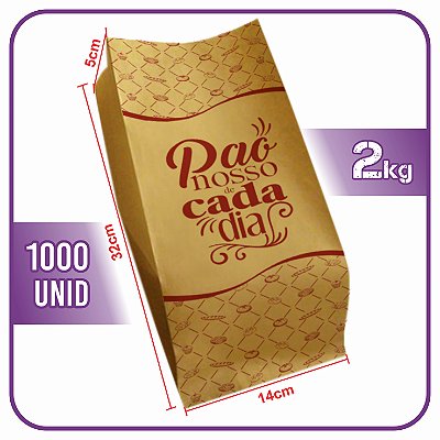 Sacos De Papel 2kg - Kraft Pardo - Pão Nosso (1000 Unidades)