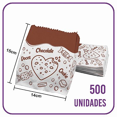 Saco Para Doces Cookies Chocolate - Papel Kraft Branco (500 Unidades)