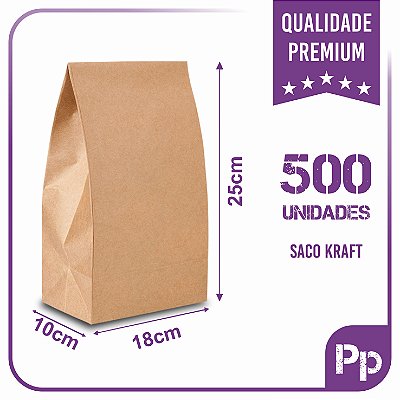 Sacos Kraft Para Delivery - PP (18x10x25) - 500 unidades - Sem Impressão - Liso