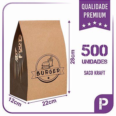 Sacos Kraft Para Delivery - P (22x12x28) -  500 unidades - Modelo Burger