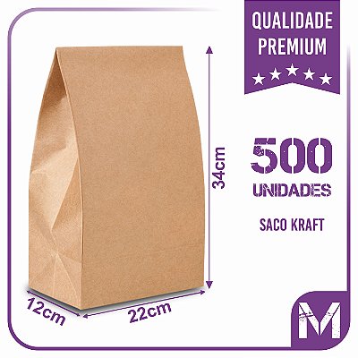 Sacos Kraft Para Delivery - M (22x12x34) - 500 unidades - Sem Impresão - Liso