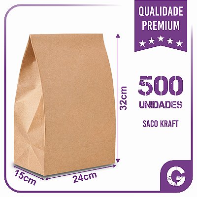 Sacos Kraft Para Delivery - G (24x15x32) - 500 unidades - Sem Impresão - Liso