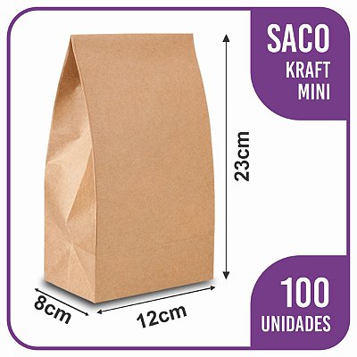 Sacos Kraft Delivery - Mini Liso (12x8x23) 100 unidades