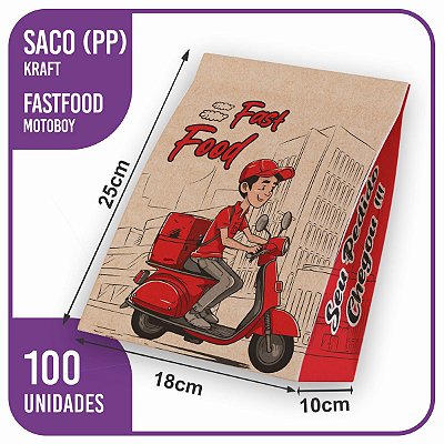 Sacos Kraft FastFood (Motoboy) - PP (18x10x25) - 100 Unidades