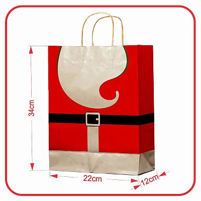 Sacola Kraft Feliz Natal Papai Noel 50 Unidades - 22x12x34 M