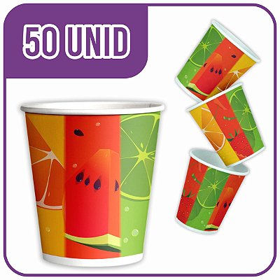 Copo de Papel 200ml - 50 Unidades - Modelo Frutas/Suco