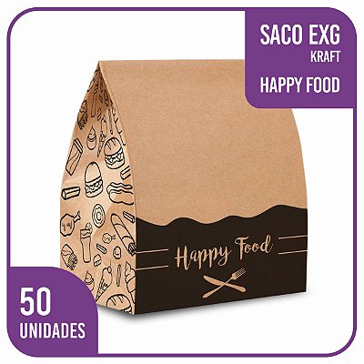 Sacos Kraft Delivery HappyFood (31x19x32) EXG - 50 unidades