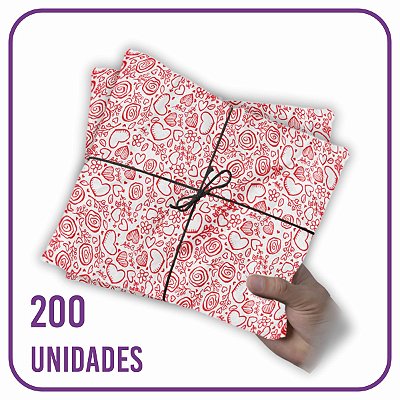 Papel Seda Premium Corações Vermelho 01 - 60x40cm 200 folhas