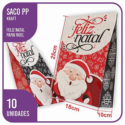 Saco Kraft Natal Papai Noel (02) 10 Unidades - 18x10x25 PP