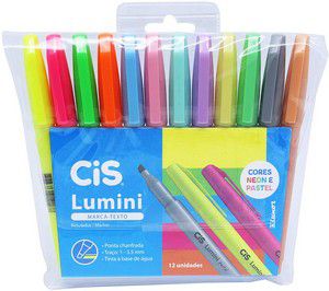 Marca Texto Lumini 12 Cores Neon + Pastel