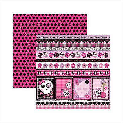 Folha de Scrapbook Caveiras Pink Barrinhas