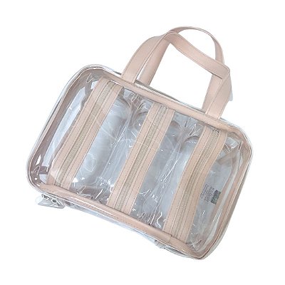 Kit Necessaire e Mini Estojos Transparente Bege Claro