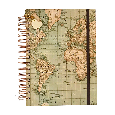 Caderno Wire-O 100 Folhas Reposicionáveis Mapa Mundi A4