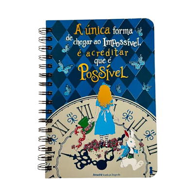 Caderno Espiral de Madeira Alice - 80 Folhas