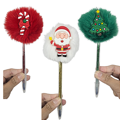 Caneta com Pompom de Natal