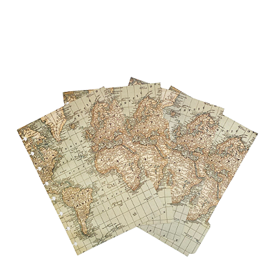 Kit com 4 Divisórias Mapa Mundi para Caderno de Disco Universitário