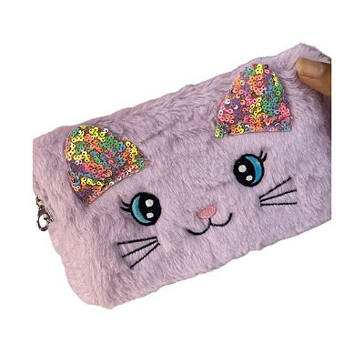 Estojo Gatinho Lilás de Pelúcia