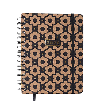 Agenda Planner Wire-o 2025 Kraft Semanal Notas com Divisórias A5 Flores Mini