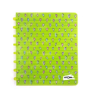 Caderno de Discos Verde Corações A5