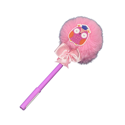 Caneta com Pompom e Coruja Rosa