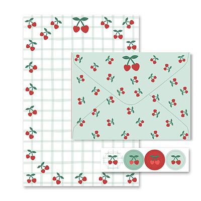 Papel de Carta Cereja 15,5x23cm – 4 unid. com Envelopes e Adesivos