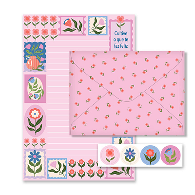 Papel de Carta Selinhos 15,5x23cm – 4 unid. com Envelopes e Adesivos