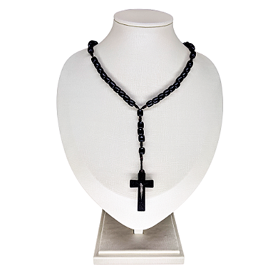 Terço de 6mm com Fecho e com Cruz Vazada - Preto - Pacote com 6 Peças - Cód.: 3927