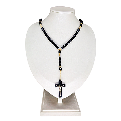 Terço de 6 mm com Fecho e com Cristo - Preto - Pacote com 6 Peças - Cód.: 0899