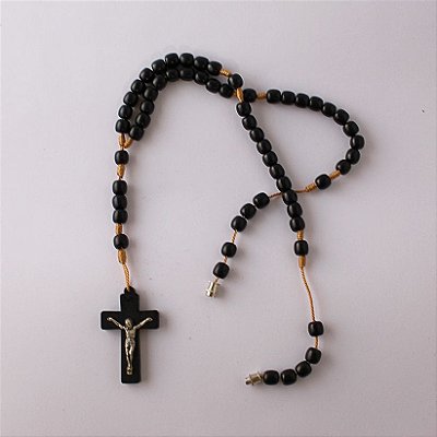 Terço de 6mm com Fecho e com Cristo - Preto - Pacote com 6 Peças - Cód.: 0899