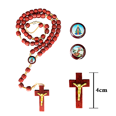 Terço em Madeira de Nossa Senhora Aparecida e São Jorge com Fecho - Pacote com 6 Peças - Cód.: 1019