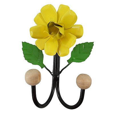 Cabide de Parede Flor em Metal - Pequeno - Amarelo - A Peça - Cód.: 883