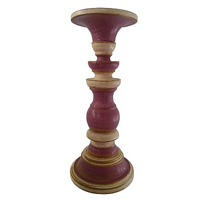 Castiçal Artesanal em Madeira, pintado à mão - 27 cm - Vermelho - A Peça - Cód.: 8871