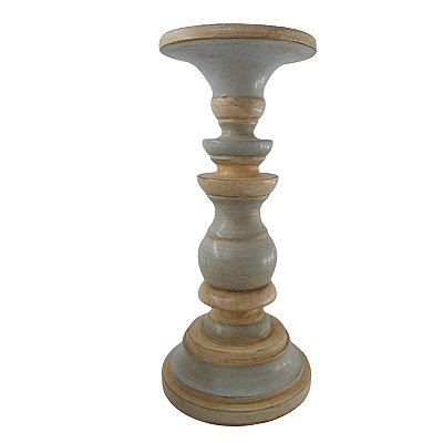 Castiçal torneado em Madeira, pintado à mão - 23 cm - Cinza - A Peça - Cód.: 692