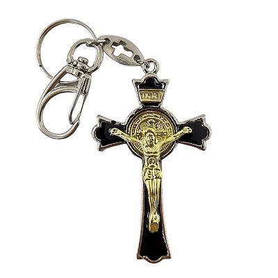 Chaveiro Crucifixo Resina em metal - Preto - Pacote com 3 peças - Cód.: 3676