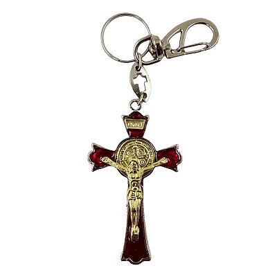 Chaveiro Crucifixo Resina em metal - Vermelho - Pacote com 3 peças - Cód.: 3676
