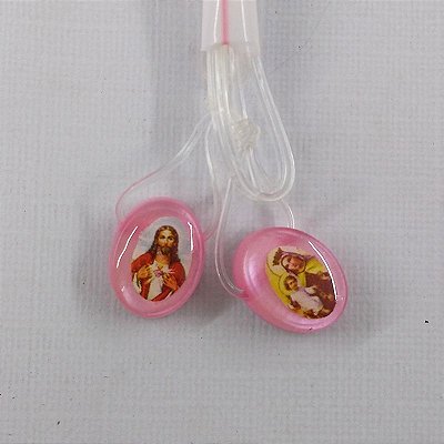 Escapulário, cordão de silicone, Sagrado Coração de Jesus e Nossa Senhora Carmo - Rosa - A Dúzia - Cód.: 3447