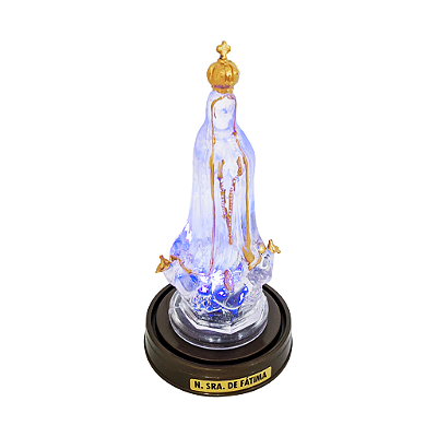 Imagem Nossa Senhora de Fátima Plástico Transparente com LED e Base Cor Ouro Velho - A Peça - Ref.: IB.FA20