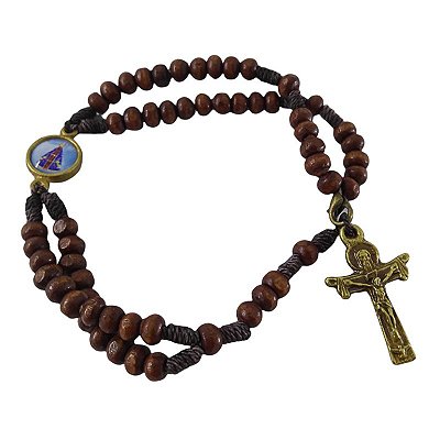 Terço Pulseira em Madeira com Fecho - Nossa Senhora Aparecida - A Dúzia - Cód.: 8576