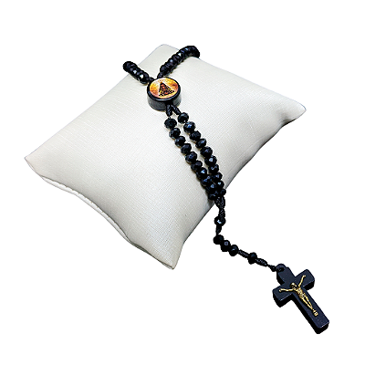 pulseira terço em acrílico cor preto com fecho - Nossa Senhora Aparecida - O Pacote com 6 peças - Có.: 8974