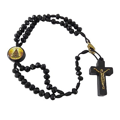 Terço Pulseira em acrílico - Preto - Nossa Senhora Aparecida - O Pacote com 6 peças - Có.: 8974