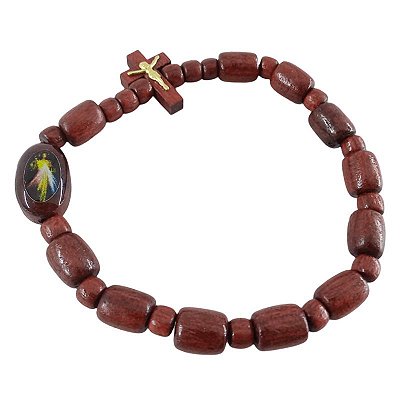 Pulseira dezena em Madeira com entremeio de Jesus Misericordioso - A dúzia - Cód.: 0925