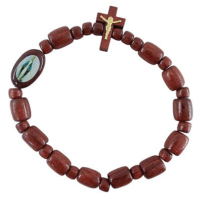 Pulseira dezena em Madeira com entremeio de Nossa Senhora de Graças - A Dúzia - Cód.: 0925