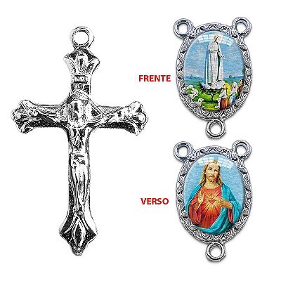 Conjunto Entremeio de Nossa Senhora de Fátima e Coração de Jesus + Crucifixo - O Pacote com 12 Conjuntos - Cód.: 8775 + 7887