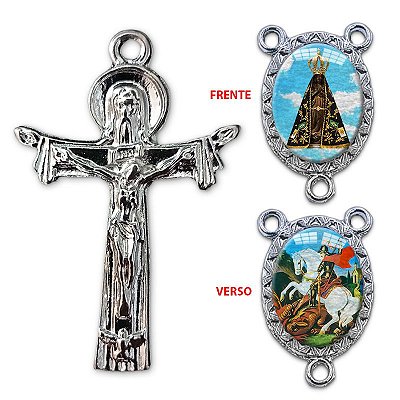 Conjunto Entremeio de Nossa Senhora Aparecida e São Jorge + Crucifixo da Santíssima Trindade - O Pacote com 12 Conjuntos - Cód.: 4848 + 8844