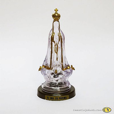 Imagem Nossa Senhora de Fátima plasticotransparente - base cor ouro velho - O Pacote com 3 peças - Ref.: IB.FA.65