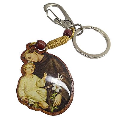 Chaveiro em Madeira Santo Antônio - com Mosquetão - Pacote com 3 peças - Cód. 3661