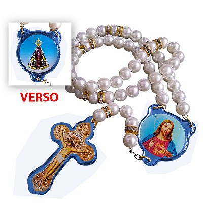 Terço Perolado de Nossa Senhora Aparecida e Sagrado Coração de Jesus - O Pacote com 3 peças - Cód.: 8725