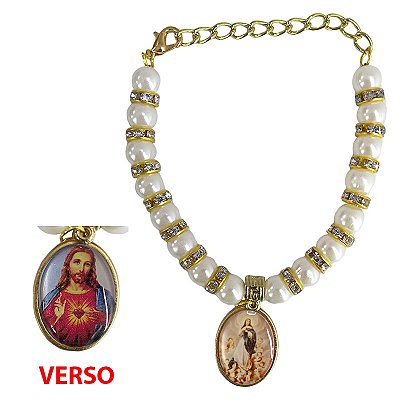 Pulseira Pérola de Nossa Senhora da Imaculada Conceição e Sagrado Coração de Jesus - O Pacote com 6 peças - Cód.: 7873
